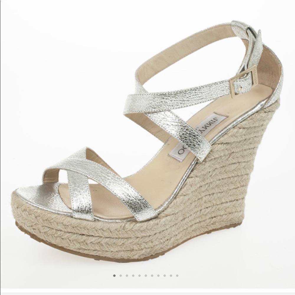 Jimmy Choo Leather Porto Espadrille Sandal Wedges - Picture 3 of 9